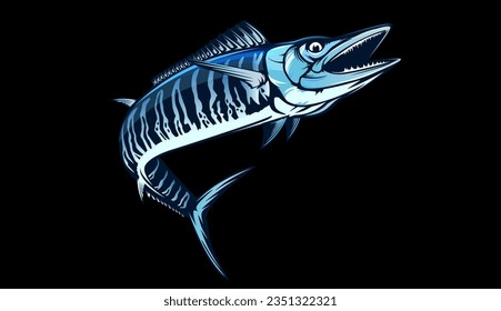 Vector Illustration of a wahoo fish. Acanthocybium solandri. A scombrid fish. Fishing logo.