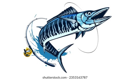 Vector Illustration of a wahoo fish. Acanthocybium solandri. A scombrid fish. Fishing logo.