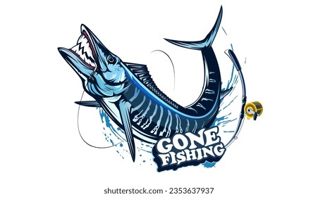 Vector Illustration of a wahoo fish. Acanthocybium solandri. A scombrid fish. Fishing logo.