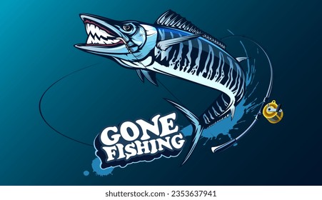 Vector Illustration of a wahoo fish. Acanthocybium solandri. A scombrid fish. Fishing logo.