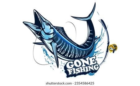 Vector Illustration of a wahoo fish. Acanthocybium solandri. A scombrid fish. Fishing logo.