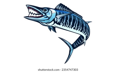 Vector Illustration of a wahoo fish. Acanthocybium solandri. A scombrid fish. Fishing logo.