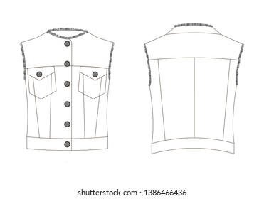 Vector illustration of waistcoat. Front and back views of clothing.