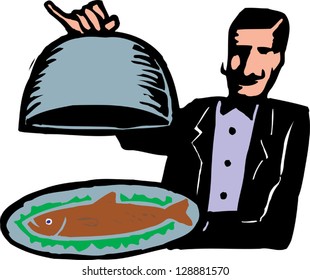 Vector illustration of a waiter