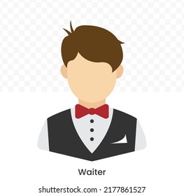 Vector illustration of Waiter Avatar in color on a transparent background (PNG). EPS Vector