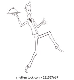 Vector illustration of a waiter balancing a tray
