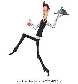 Vector illustration of a waiter balancing a tray