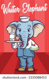 Vector Illustration, Waiter Elephant, Animal Clipart