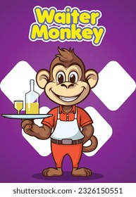 Vector Illustration, Waiter Monkey, Animal Clipart