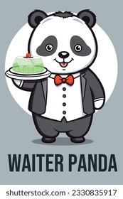 Vector Illustration, Waiter Panda, Animal Clipart