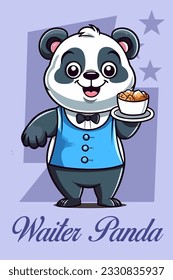 Vector Illustration, Waiter Panda, Animal Clipart