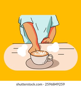 Vector illustration of a waiter serving a coffee best for business Coffee