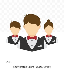 Vector Illustration Of Waiter Team Avatar In Color On A Transparent Background (PNG). EPS Vector