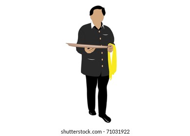 Vector illustration of waiter under the white background