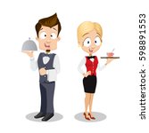  Vector illustration of Waiter and waitress restaurant