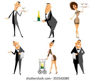 Vector illustration of a waiter and waitress set