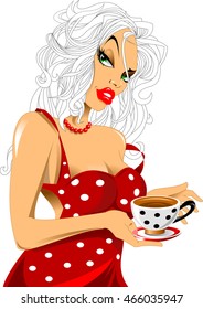 

A vector illustration of a waitress in a restaurant serving customers