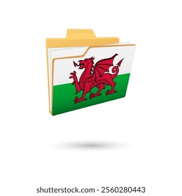 Vector illustration of Wales flag isolated in file folder on white background.