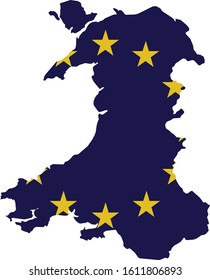 vector illustration of Wales map with EU flag on white background