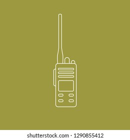 Vector illustration with walkie talkie. Portable radio, communications and security. Mobile transceiver.