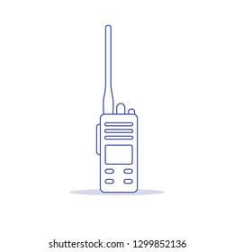 Vector illustration with walkie talkie. Portable radio, communications and security. Mobile transceiver.