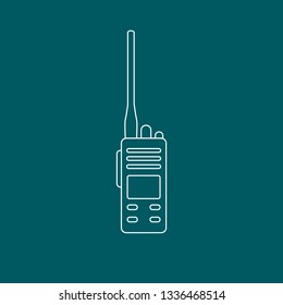 Vector illustration with walkie talkie. Portable radio, communications and security. Mobile transceiver.