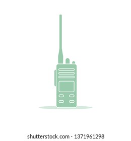 Vector illustration with walkie talkie. Portable radio, communications and security. Mobile transceiver.