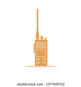 Vector illustration with walkie talkie. Portable radio, communications and security. Mobile transceiver.