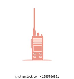 Vector illustration with walkie talkie. Portable radio, communications and security. Mobile transceiver.