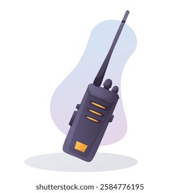 Vector illustration of a walkie-talkie with an antenna and buttons, used for two-way radio communication.  
