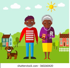 Vector Illustration of  walking adult people  and landscape
Landscape with age people on walking in flat style