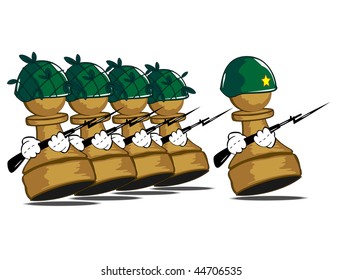 vector illustration of the walking army of pawns