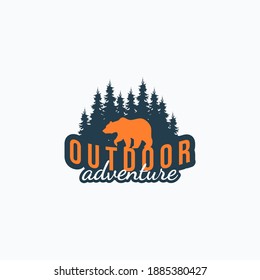 Vector illustration of walking bear and forest good for sticker and t-shirt design