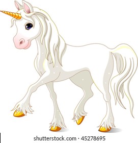 Vector Illustration of walking Beautiful White Unicorn