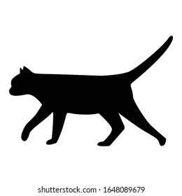 Vector Illustration Of A Walking Cat Silhouette.