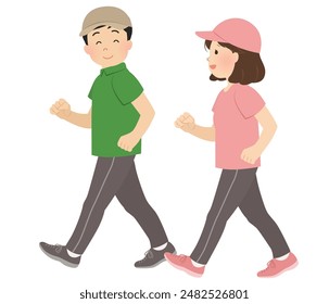 Ilustración vectorial de una pareja caminando ejercicio, pareja