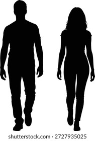 Ilustración vectorial de ícono de dúo andante con dos siluetas humanas en postura de zancada frontal y estilo minimalista