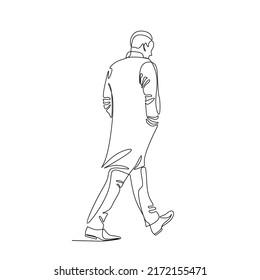 Vector illustration of a walking man drawn in line art style