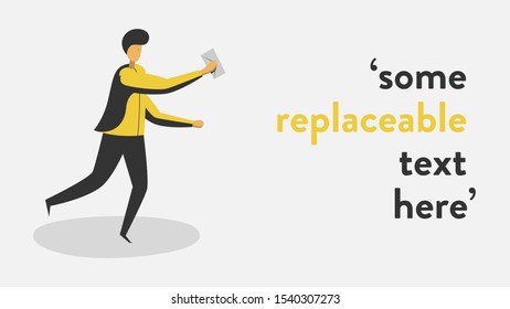 Vector illustration of a walking man with a letter in the hand and text placeholder