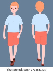 Vector illustration of walking men on the white background. Front and back view man.