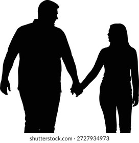 Ilustración vectorial del icono de la pareja que camina en la silueta que sostiene las manos con el movimiento lado a lado y la postura de la interacción