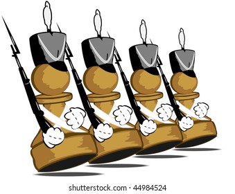 Vector illustration of walking pawns