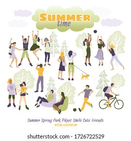 Vector illustration with walking people on white background with friends