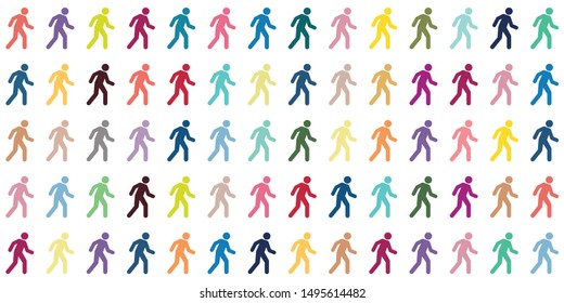 vector illustration of walking person colorful symbols pattern for dynamic bright backgrounds