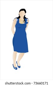 Vector illustration of walking young girl under the white background