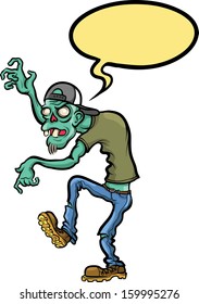 Vector illustration of walking zombie businessman with speech bubble. Easy-edit layered vector EPS10 file scalable to any size without quality loss. High resolution raster JPG file is included. 