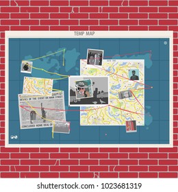 Vector Illustration Wall With Crime Map Concept