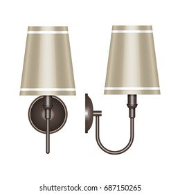 Vector illustration of a wall lamp with a beige lampshade. Front and side views