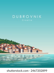 Vector illustration. Wall poster, banner, postcard, cover. Poster design, vertical banner. Dubrovnik Croatia. Travel, tourism.