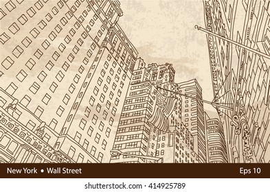 Vector Illustration. Wall Street.  House. USA.